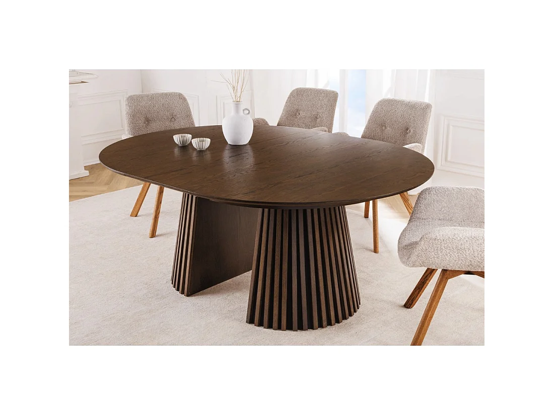 Table de salle à manger extensible KANOVA 120-160-200 cm – Table ronde effet bois foncé avec pieds sculptés
