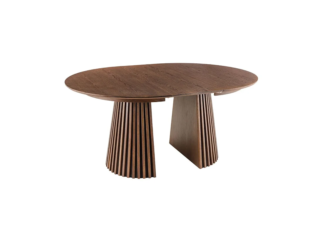 Table de salle à manger extensible KANOVA 120-160-200 cm – Table ronde effet bois foncé avec pieds sculptés