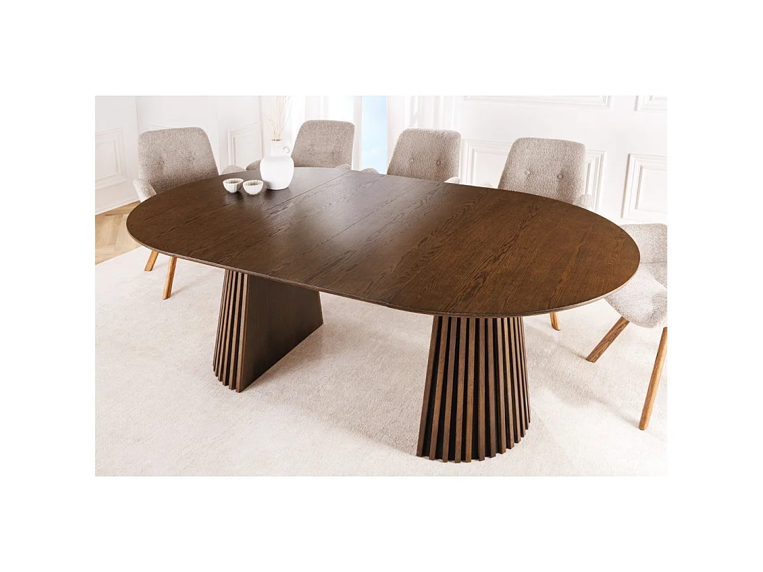 Table de salle à manger extensible KANOVA 120-160-200 cm – Table ronde effet bois foncé avec pieds sculptés