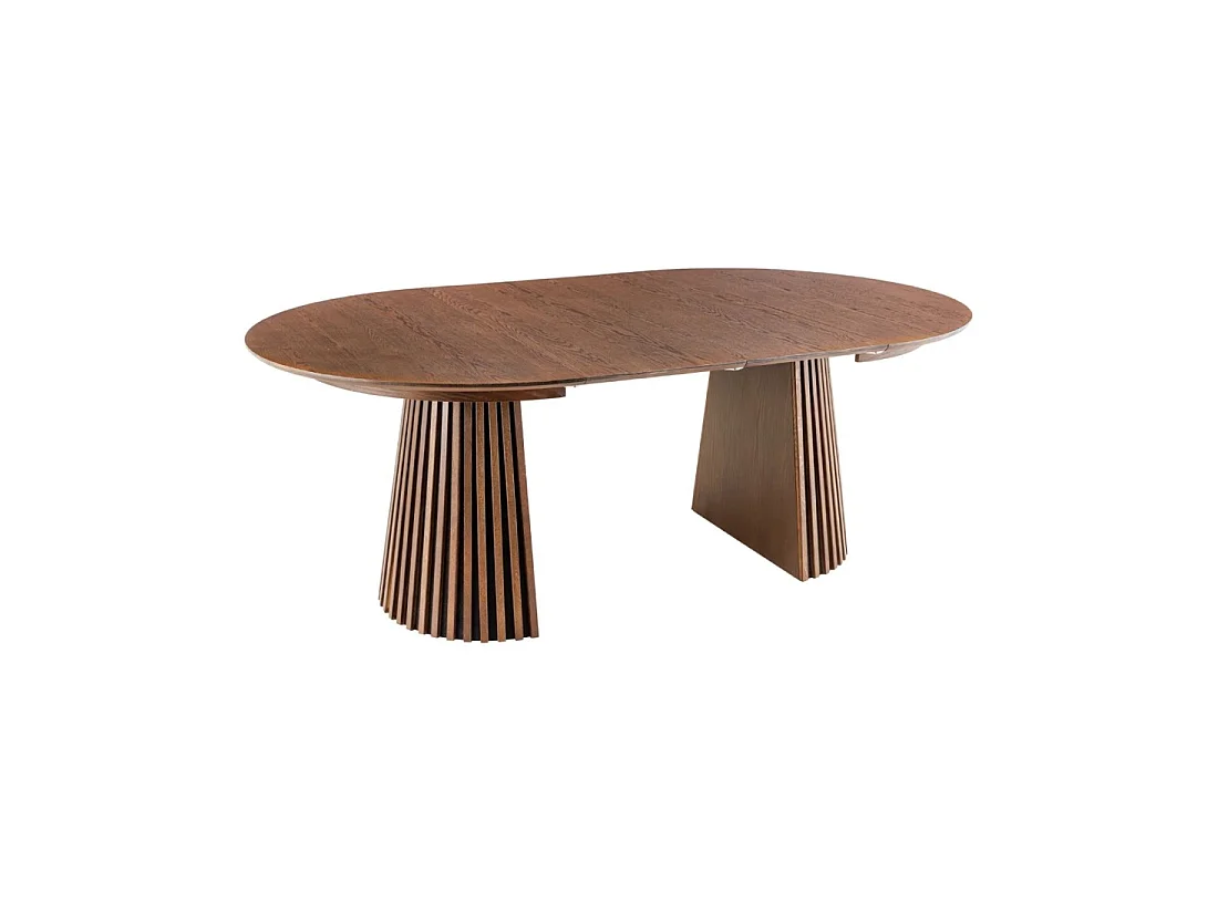 Table de salle à manger extensible KANOVA 120-160-200 cm – Table ronde effet bois foncé avec pieds sculptés