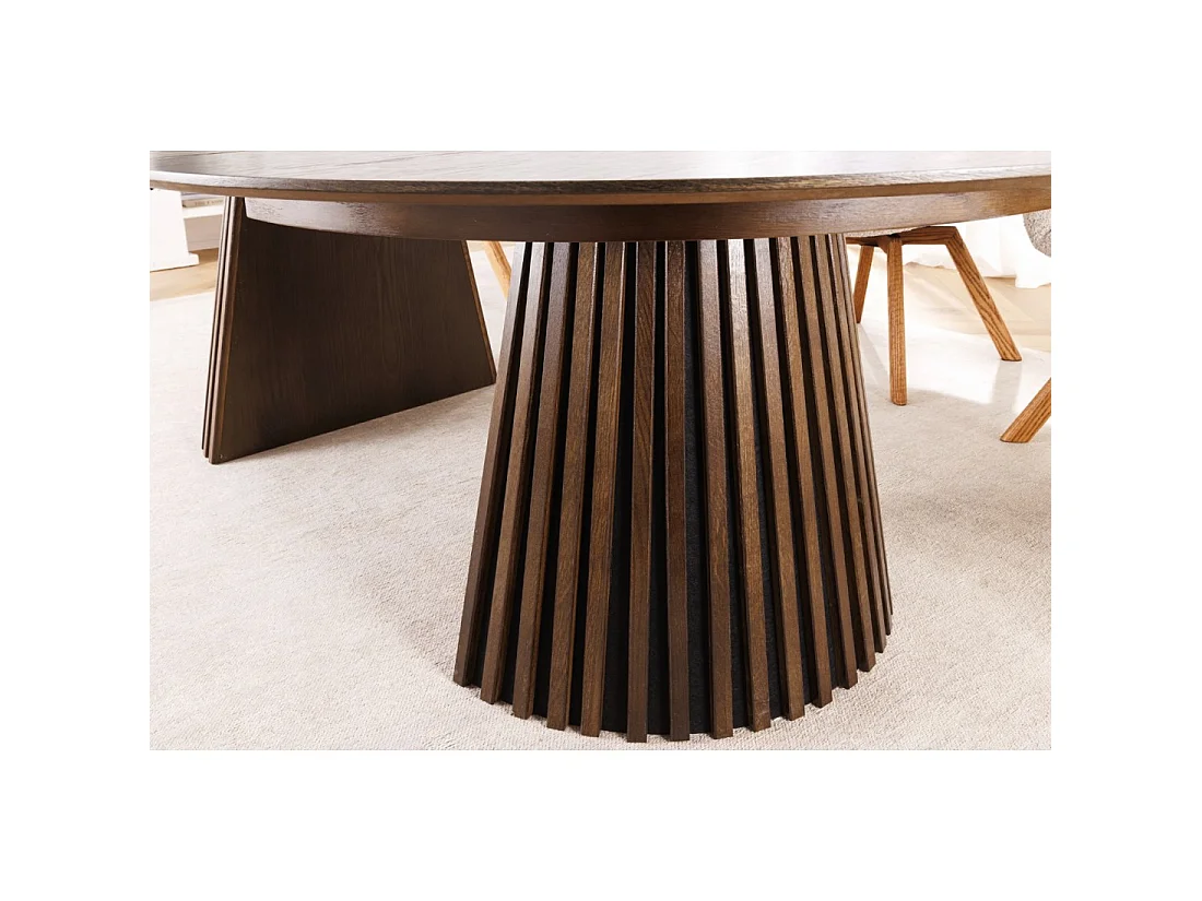 Table de salle à manger extensible KANOVA 120-160-200 cm – Table ronde effet bois foncé avec pieds sculptés