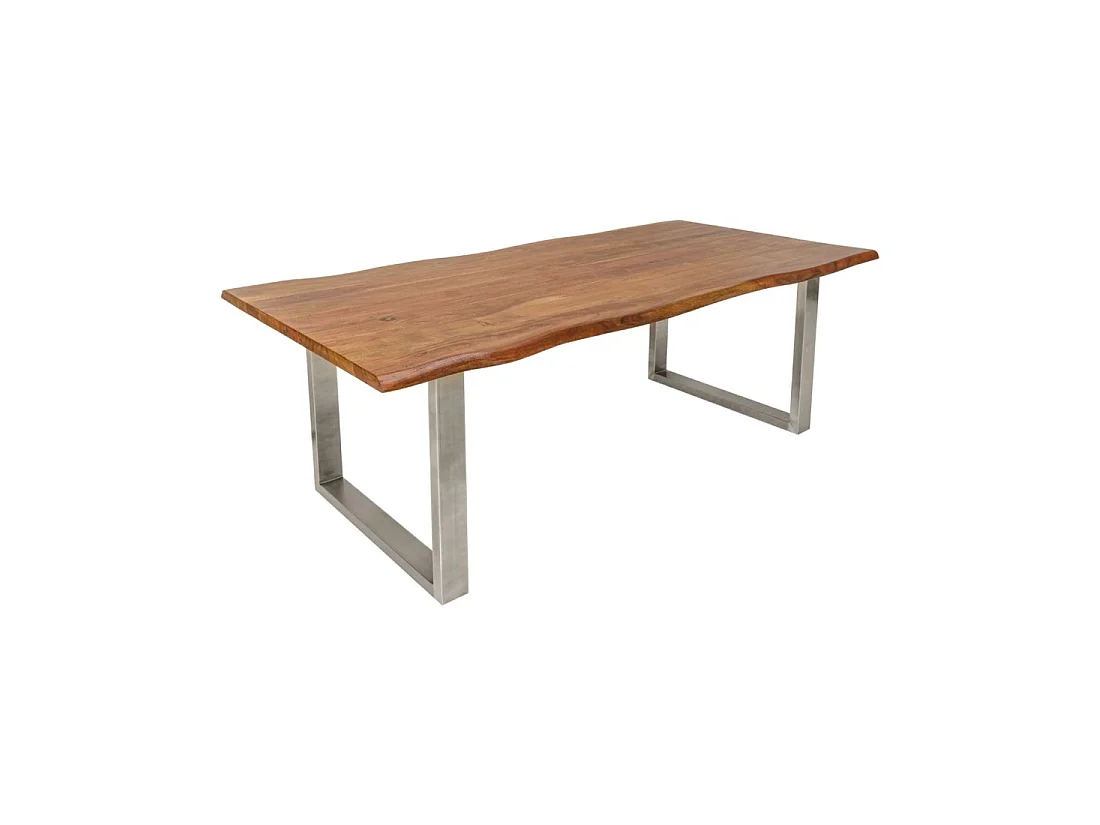 Table de salle à manger ARKAYA 200 cm en bois massif d'acacia et acier inoxydable – Bord naturel