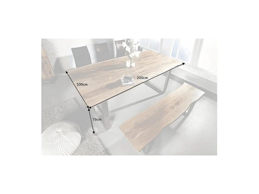 Table de salle à manger ARKAYA 200 cm en bois massif d'acacia et acier inoxydable – Bord naturel