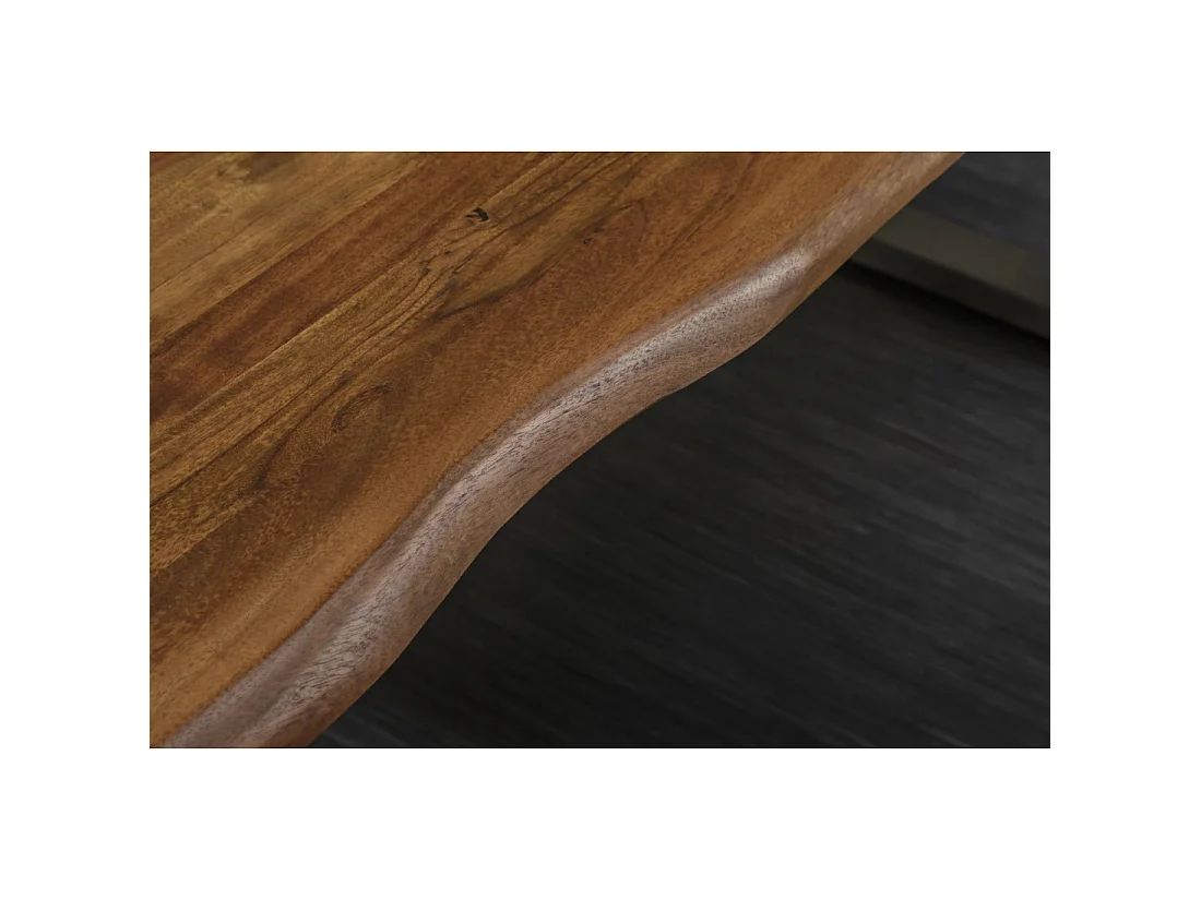 Table de salle à manger ARKAYA 200 cm en bois massif d'acacia et acier inoxydable – Bord naturel