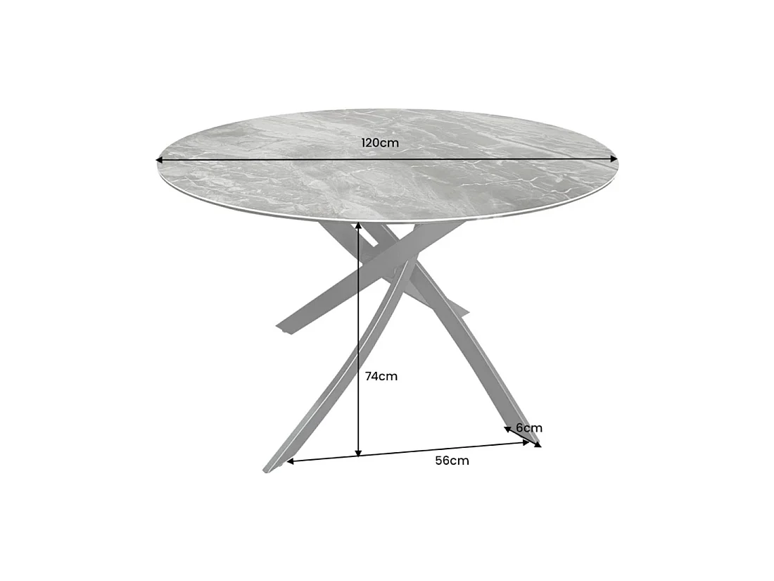 Table de salle à manger ronde ARAVIS 120 cm – Céramique effet marbre gris et piètement métal noir design