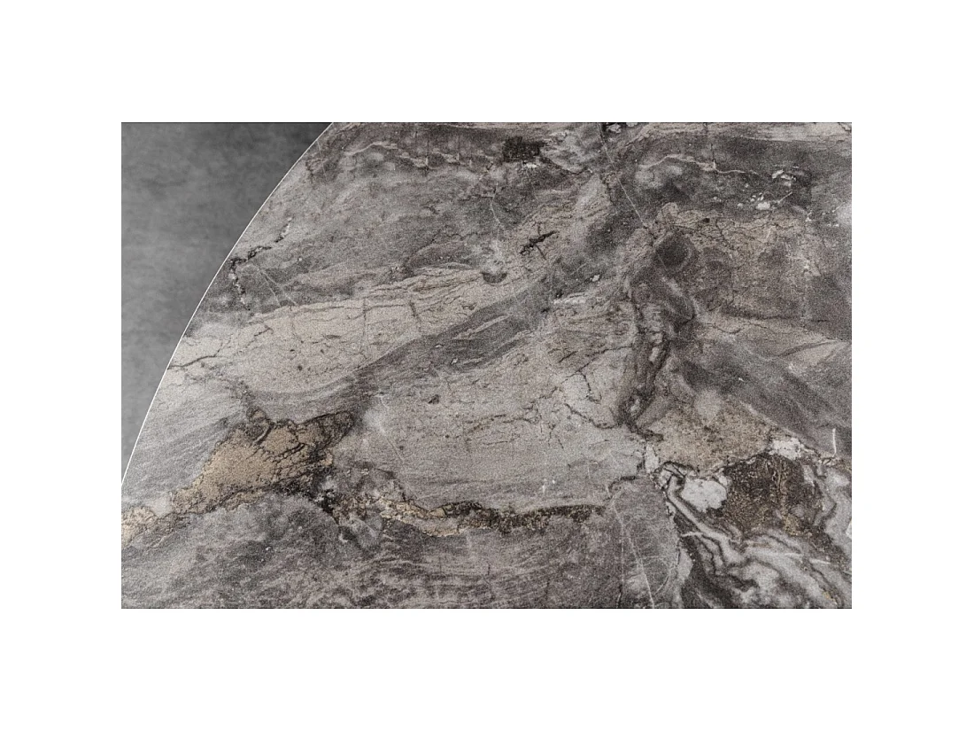 Table de salle à manger ronde ARAVIS 120 cm – Céramique effet marbre gris et piètement métal noir design