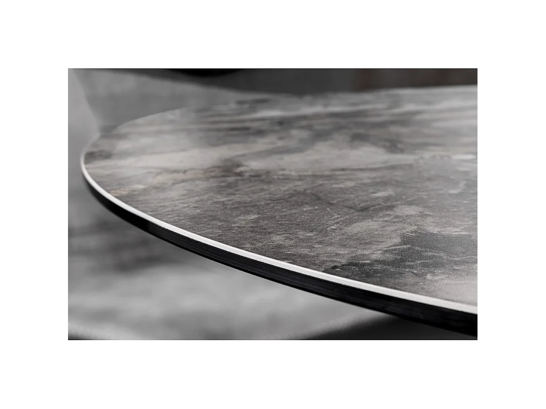 Table de salle à manger ronde ARAVIS 120 cm – Céramique effet marbre gris et piètement métal noir design