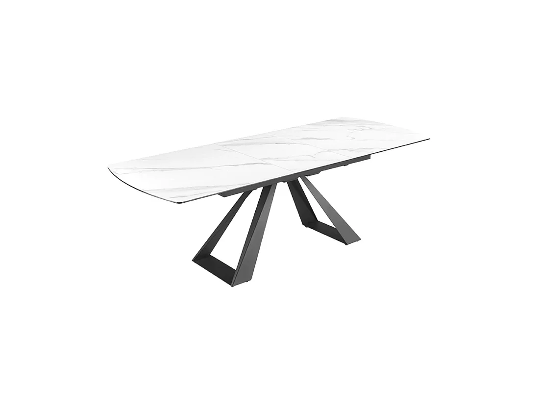 Table de salle à manger extensible OBLIKA 180-230 cm – Céramique effet marbre blanc et métal noir