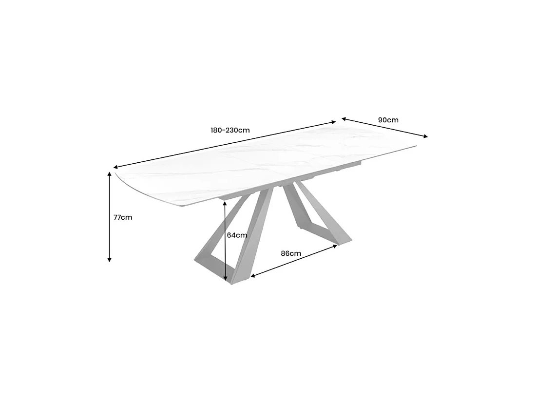 Table de salle à manger extensible OBLIKA 180-230 cm – Céramique effet marbre blanc et métal noir