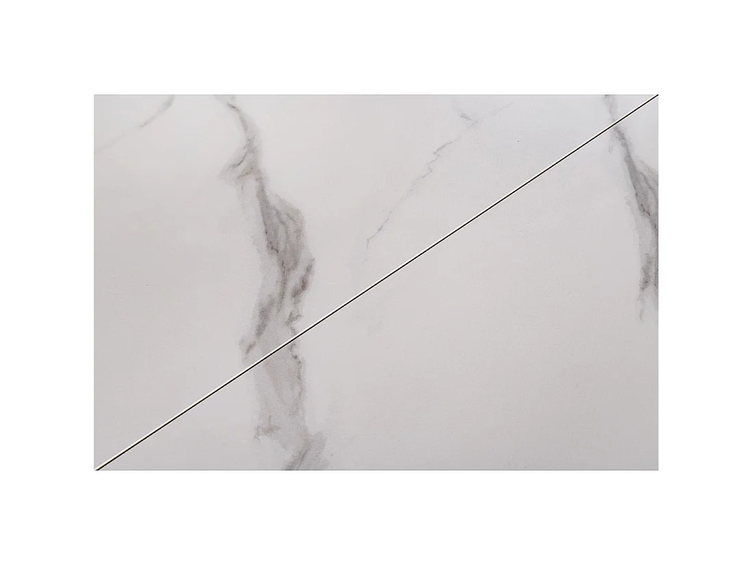 Table de salle à manger extensible OBLIKA 180-230 cm – Céramique effet marbre blanc et métal noir