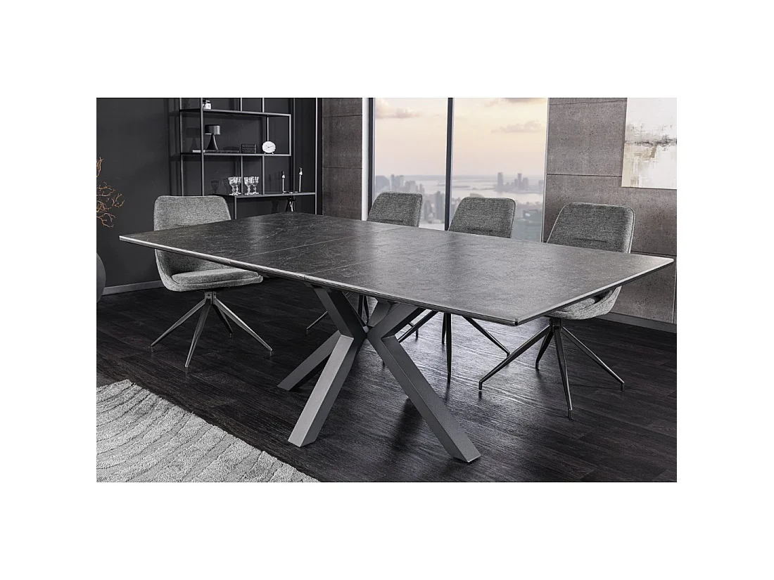 Table de salle à manger extensible LITHOS 160-200 cm – Céramique gris graphite et piètement étoilé design