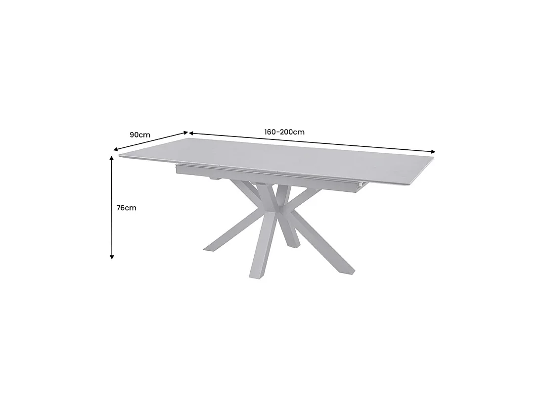 Table de salle à manger extensible LITHOS 160-200 cm – Céramique gris graphite et piètement étoilé design