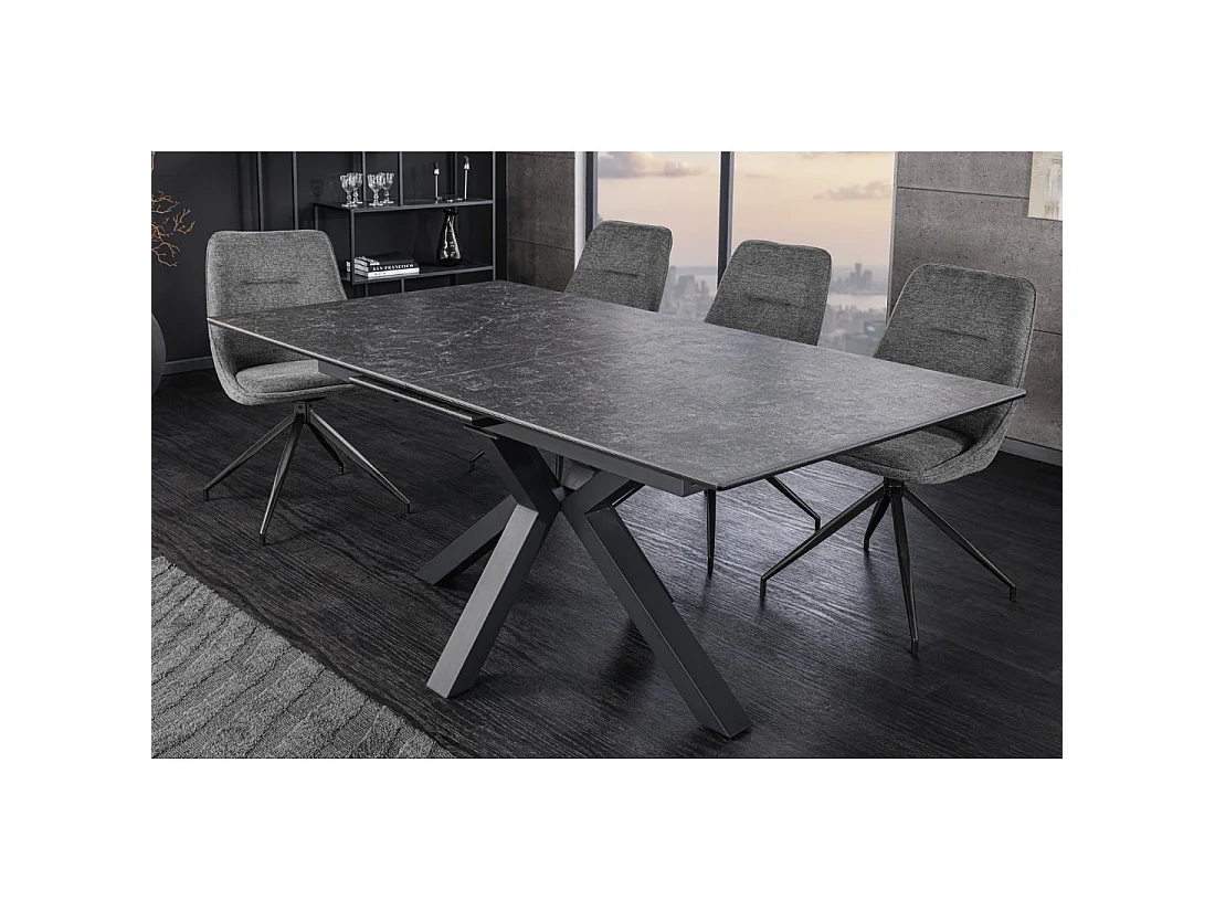 Table de salle à manger extensible LITHOS 160-200 cm – Céramique gris graphite et piètement étoilé design