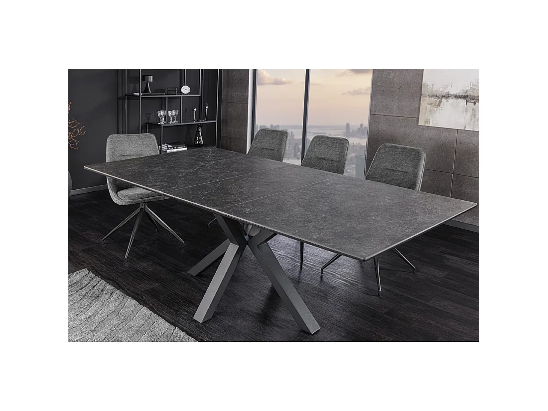 Table de salle à manger extensible LITHOS 160-200 cm – Céramique gris graphite et piètement étoilé design
