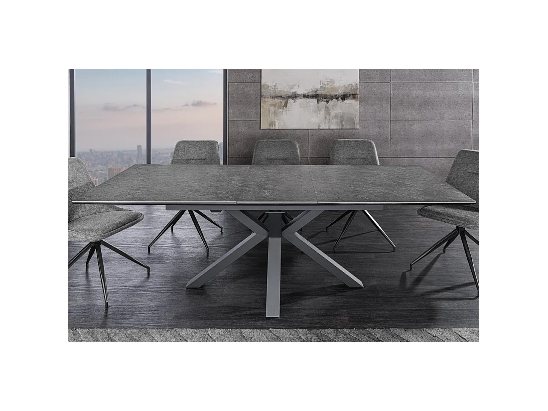 Table de salle à manger extensible LITHOS 160-200 cm – Céramique gris graphite et piètement étoilé design