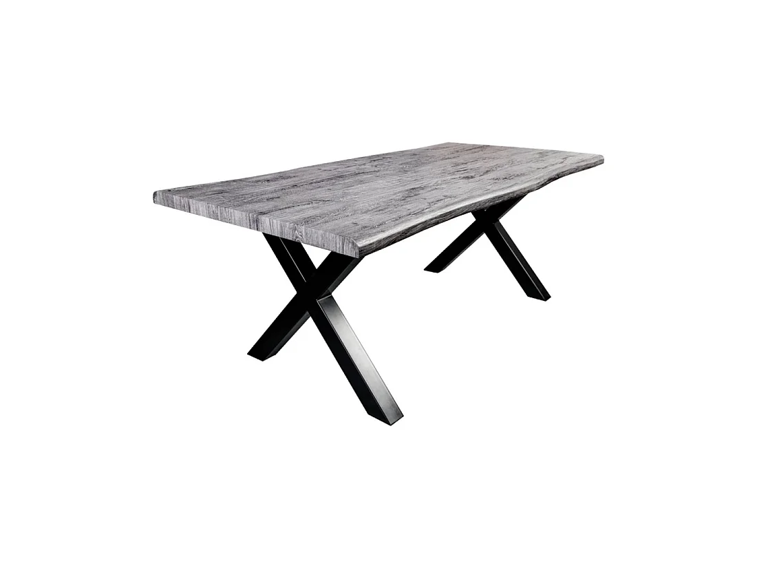 Table de salle à manger RIVET 160 cm aspect bois gris et métal noir