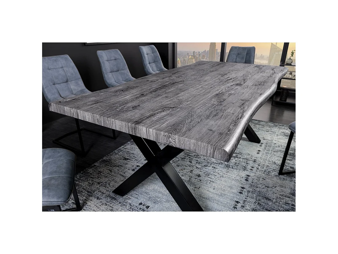 Table de salle à manger RIVET 160 cm aspect bois gris et métal noir