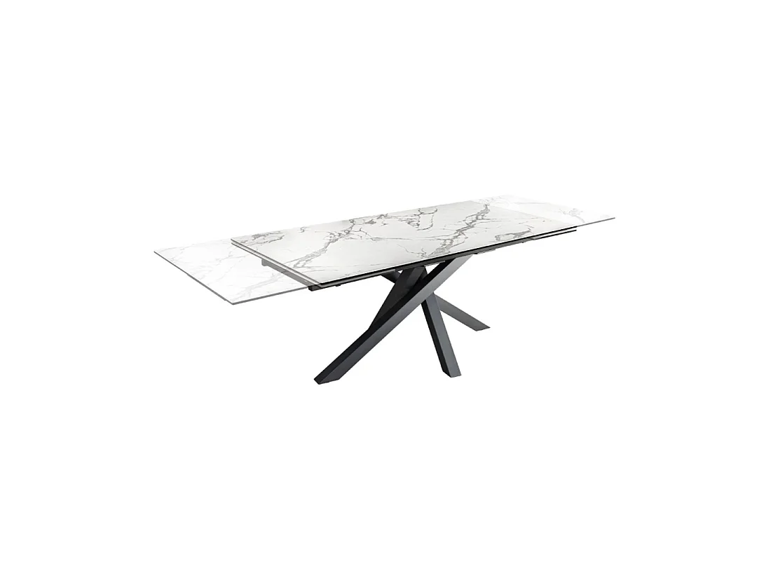 Table de salle à manger extensible PETRANO 180-220-260 cm – Céramique effet marbre blanc et métal noir
