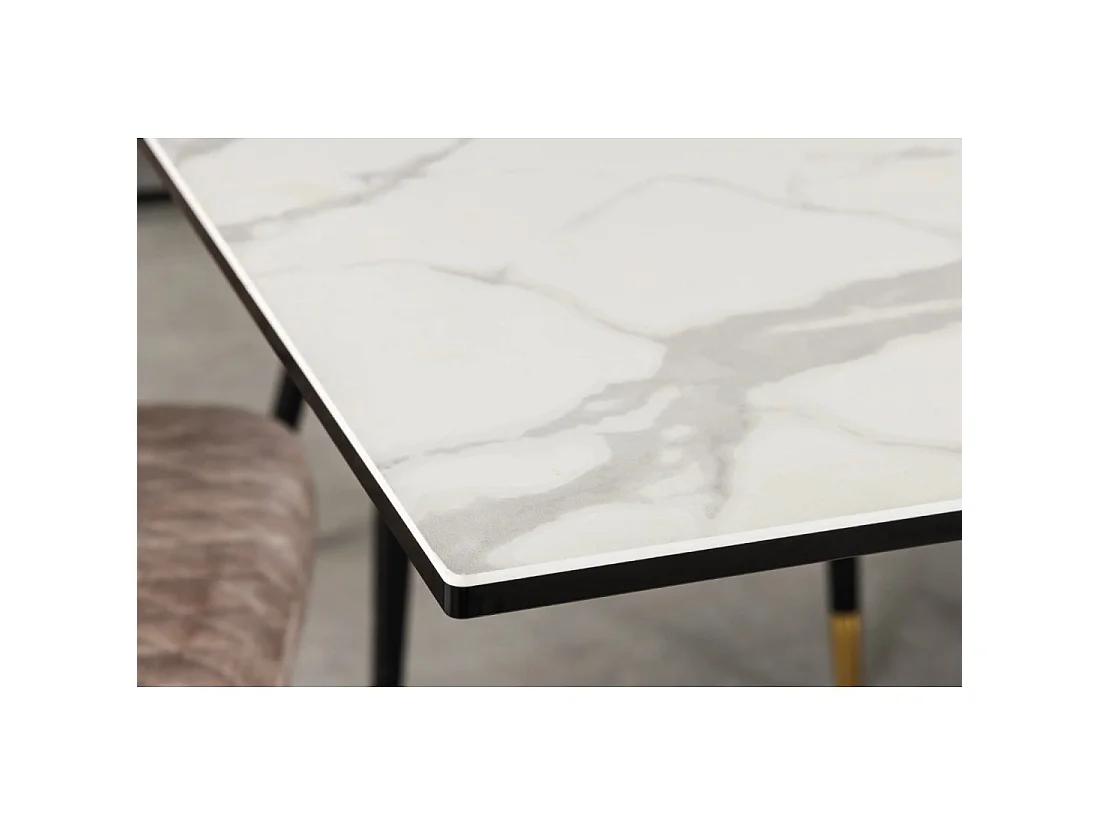 Table de salle à manger extensible PETRANO 180-220-260 cm – Céramique effet marbre blanc et métal noir