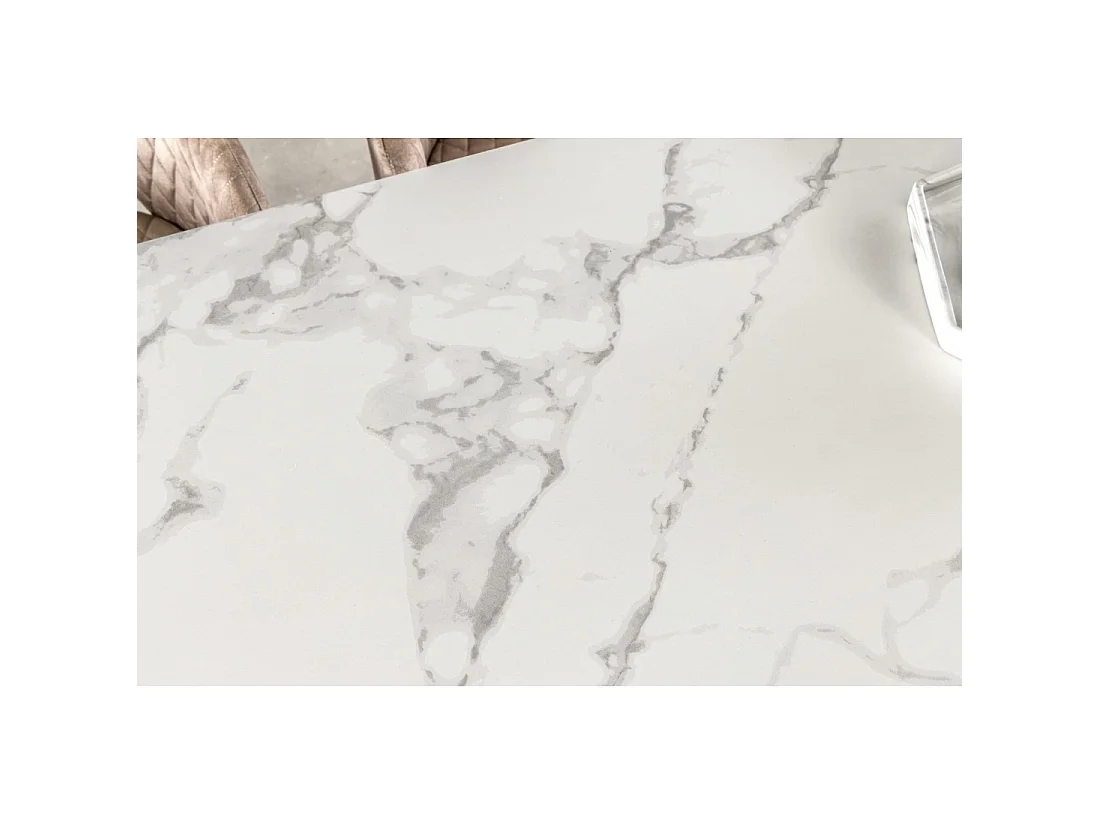 Table de salle à manger extensible PETRANO 180-220-260 cm – Céramique effet marbre blanc et métal noir