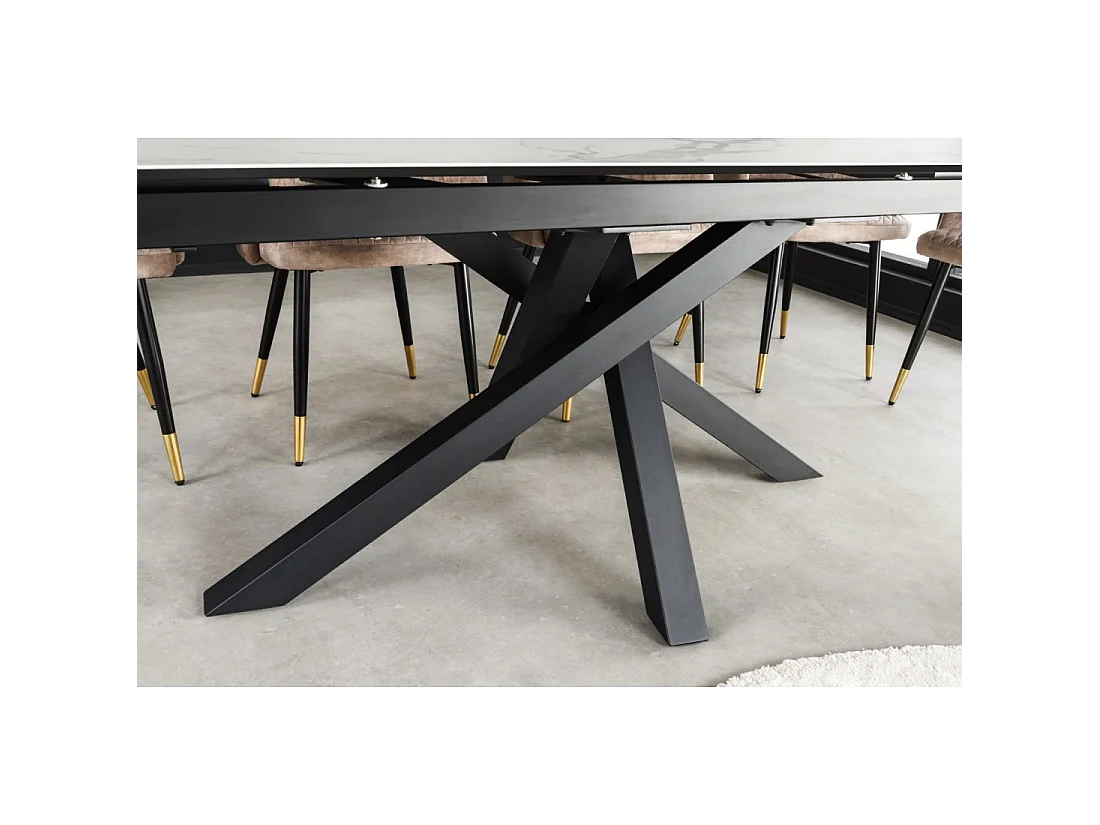Table de salle à manger extensible PETRANO 180-220-260 cm – Céramique effet marbre blanc et métal noir