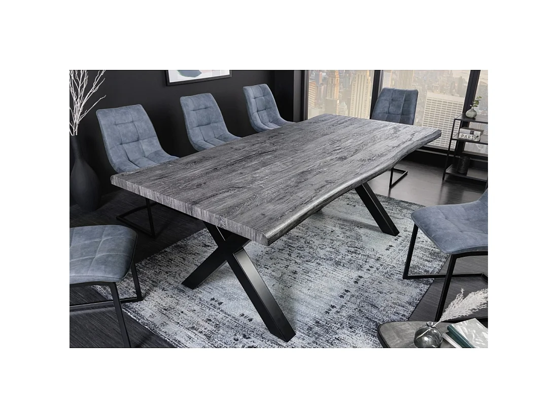 Table de salle à manger RIVET 180 cm aspect bois gris et métal noir