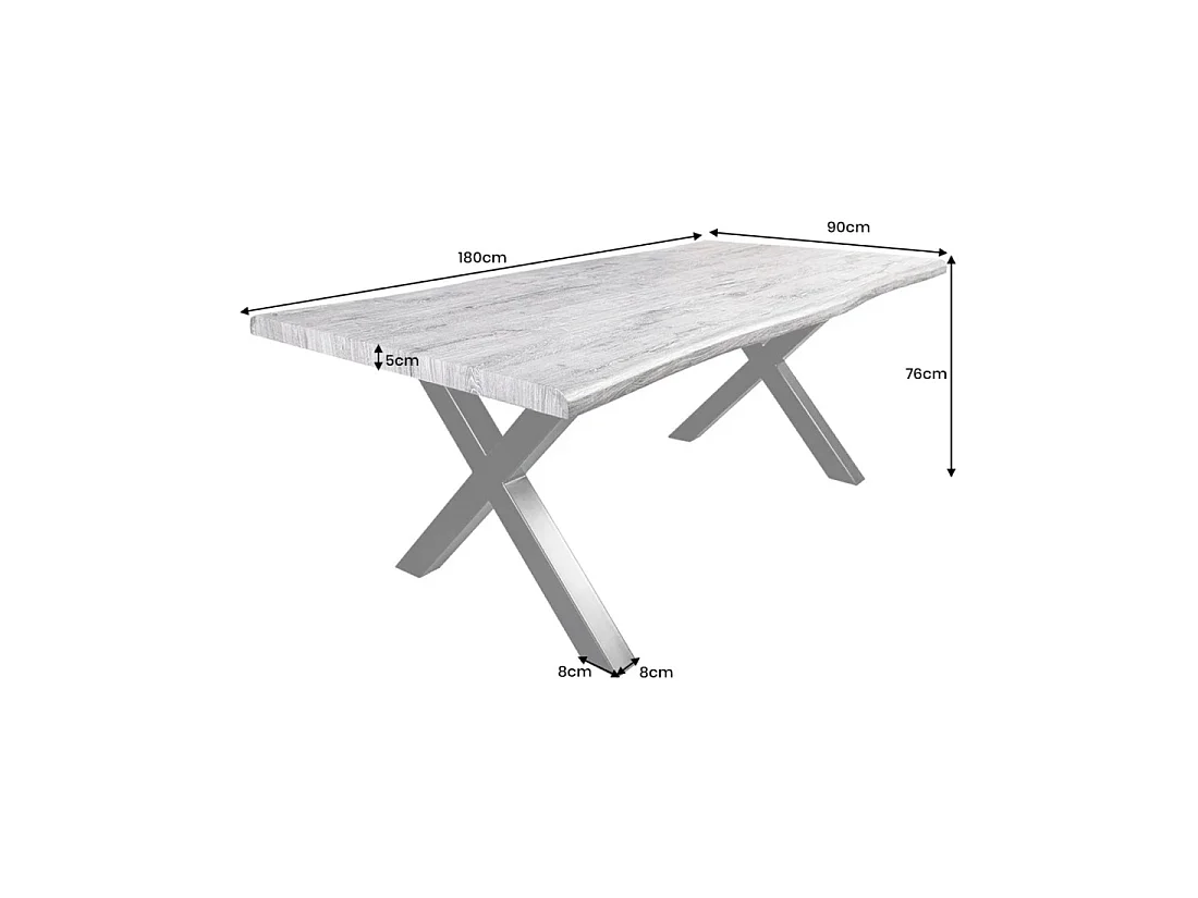 Table de salle à manger RIVET 180 cm aspect bois gris et métal noir