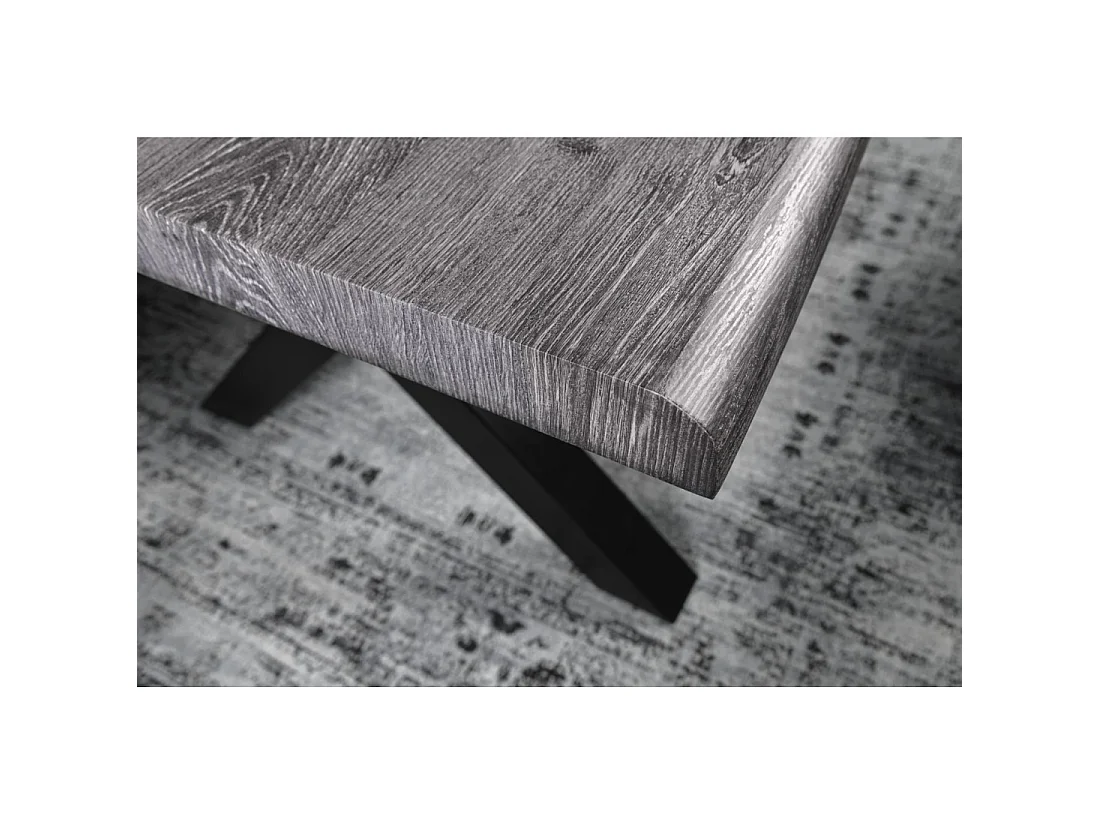Table de salle à manger RIVET 180 cm aspect bois gris et métal noir