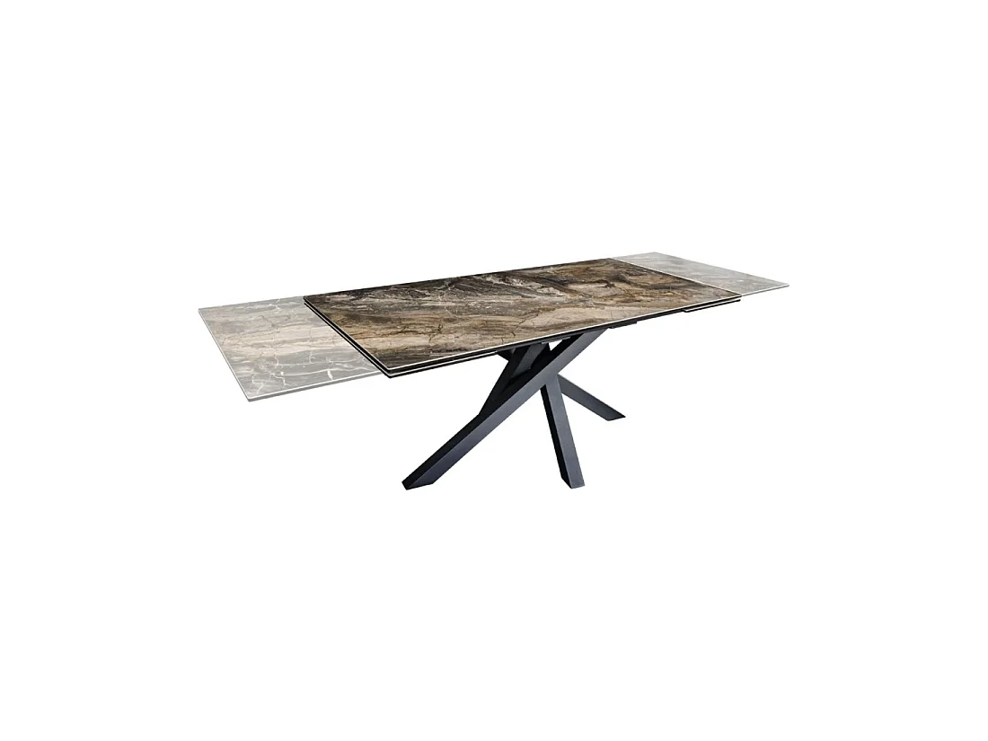 Table de salle à manger extensible PETRANO 180-220-260 cm – Céramique effet marbre taupe et métal noir