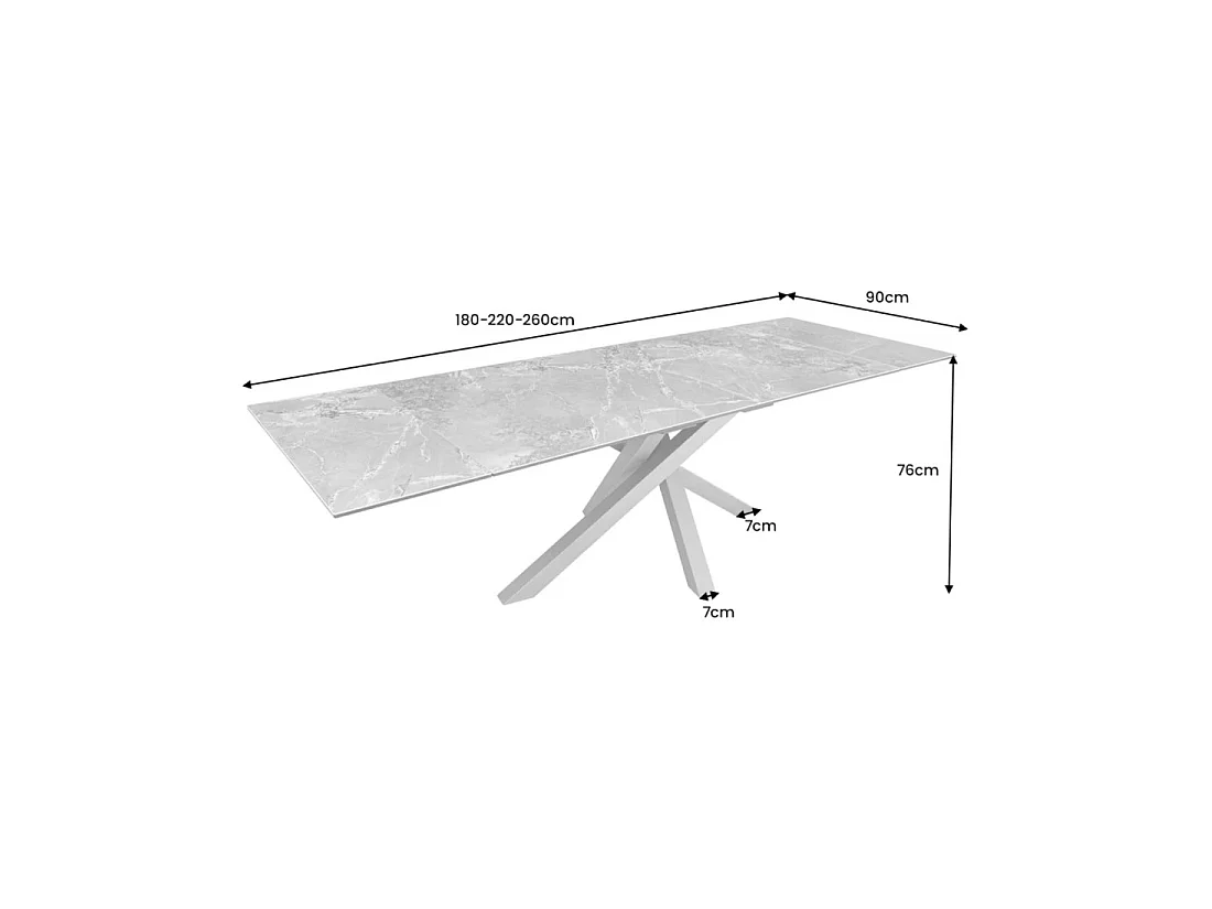 Table de salle à manger extensible PETRANO 180-220-260 cm – Céramique effet marbre taupe et métal noir
