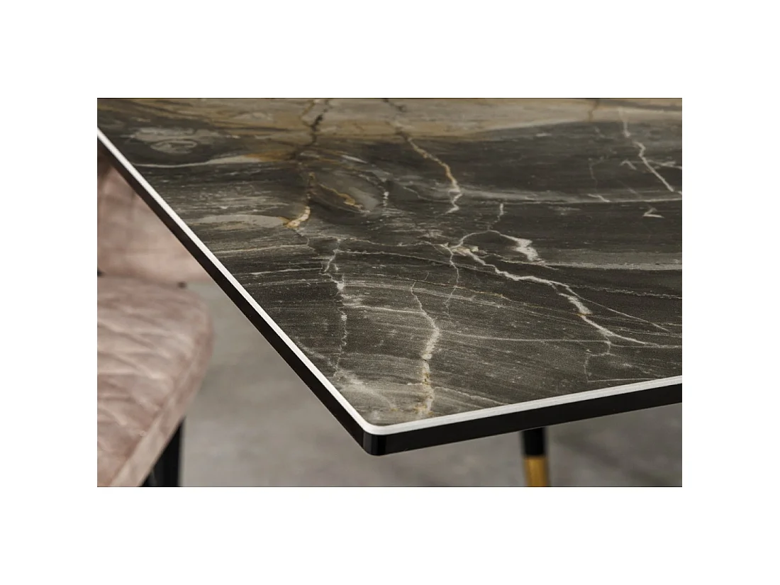 Table de salle à manger extensible PETRANO 180-220-260 cm – Céramique effet marbre taupe et métal noir