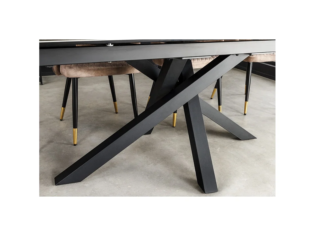 Table de salle à manger extensible PETRANO 180-220-260 cm – Céramique effet marbre taupe et métal noir