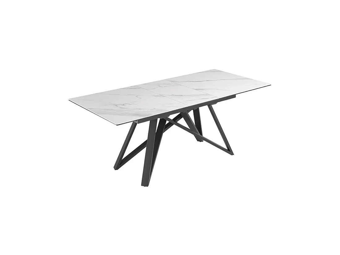 Table de salle à manger extensible LIXOR 160-200 cm – Céramique effet marbre blanc et piètement géométrique noir