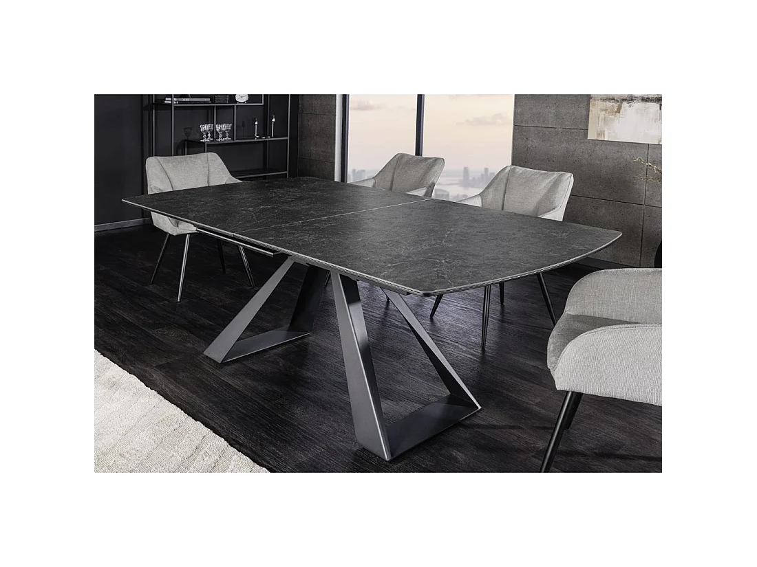 Mesa de comedor extensible OBLIKA 180-230 cm – Cerámica negra y metal