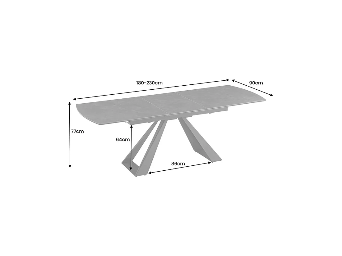 Mesa de comedor extensible OBLIKA 180-230 cm – Cerámica negra y metal