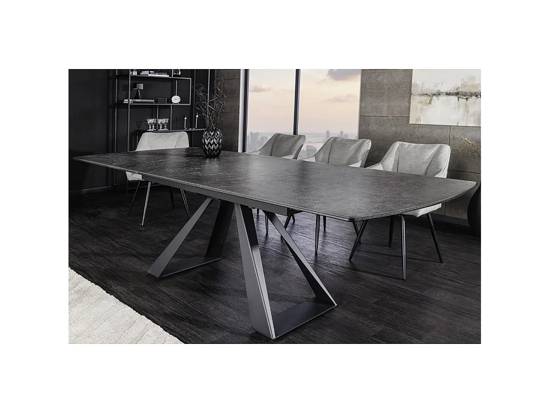 Mesa de comedor extensible OBLIKA 180-230 cm – Cerámica negra y metal