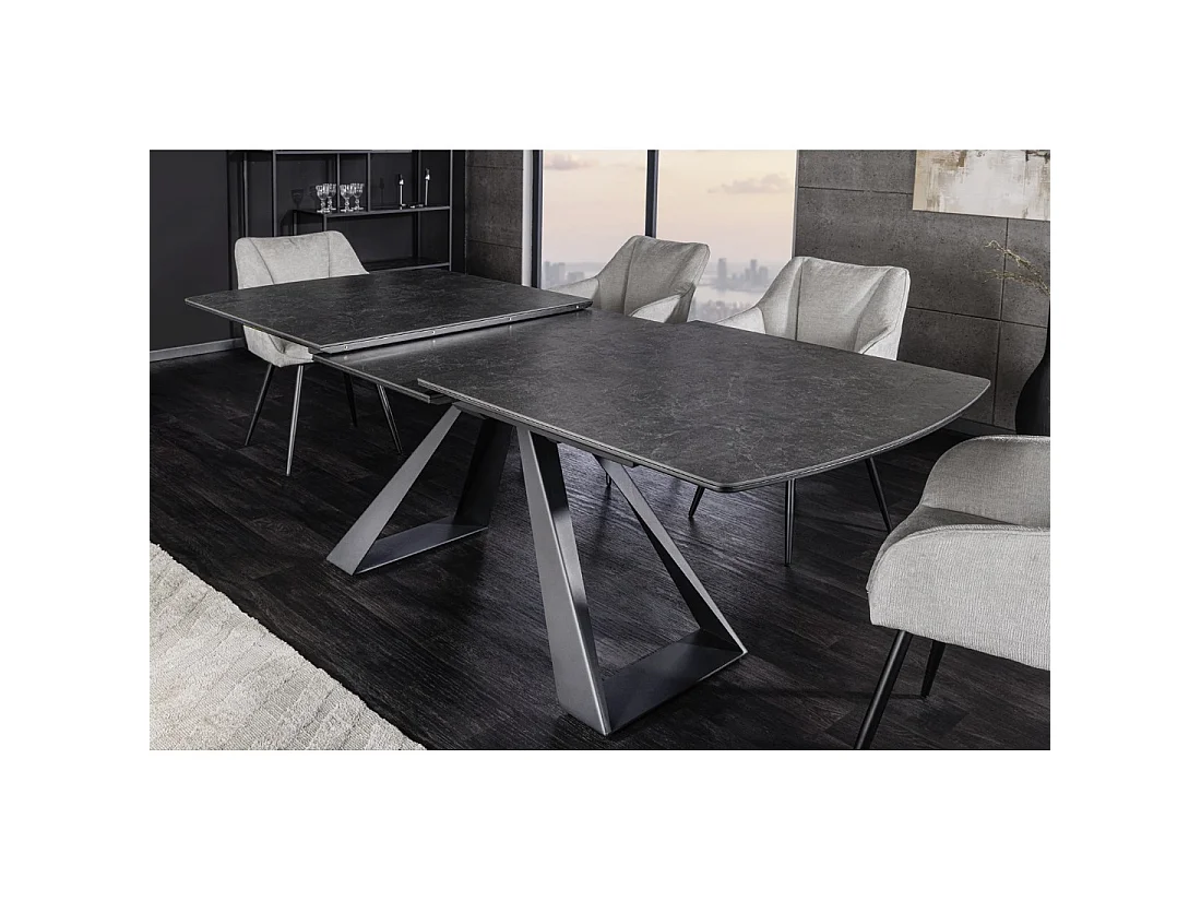 Mesa de comedor extensible OBLIKA 180-230 cm – Cerámica negra y metal