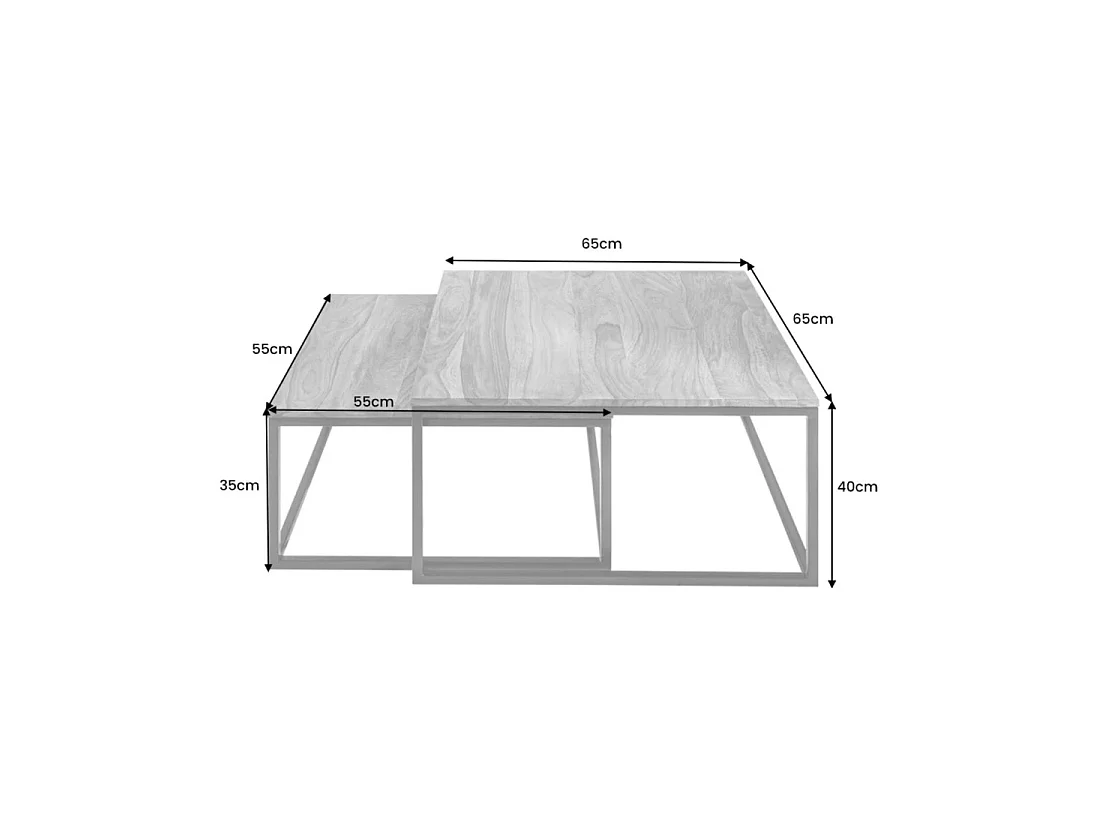 Nesttafel VORTEX van massief Sheesham hout en zwart metaal