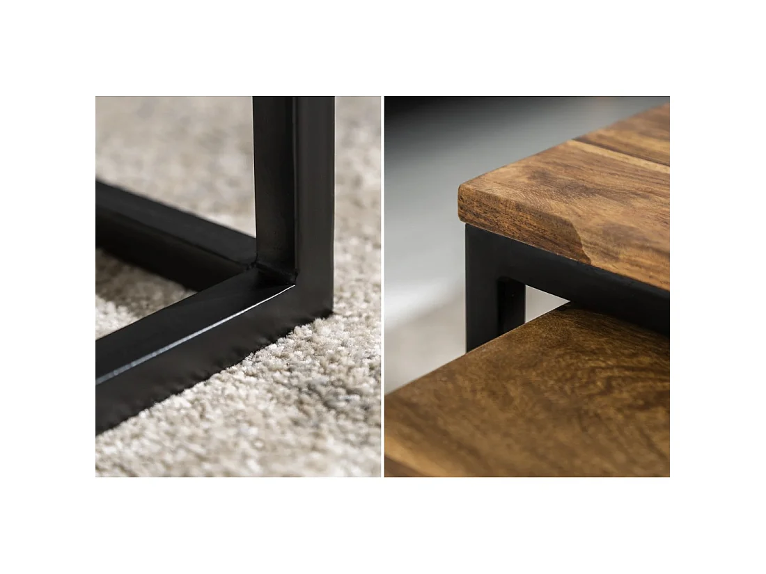 Nesttafel VORTEX van massief Sheesham hout en zwart metaal