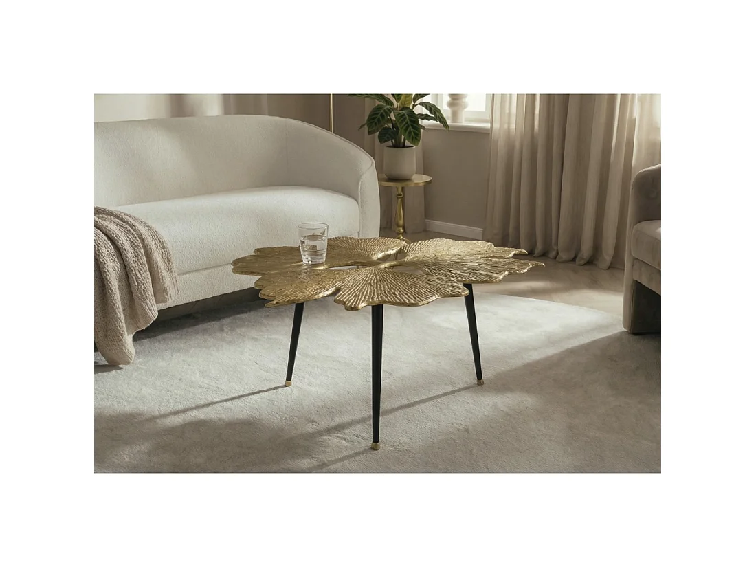 Table basse LOTUSIA dorée 75 cm – Design floral sculptural en aluminium