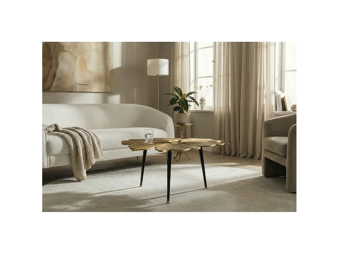 Table basse LOTUSIA dorée 75 cm – Design floral sculptural en aluminium