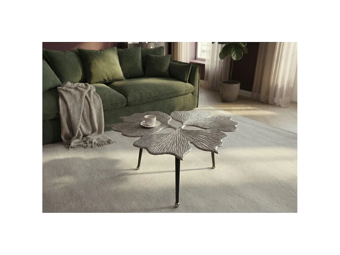 Table basse LOTUSIA argentée 75 cm – Design floral sculptural en aluminium