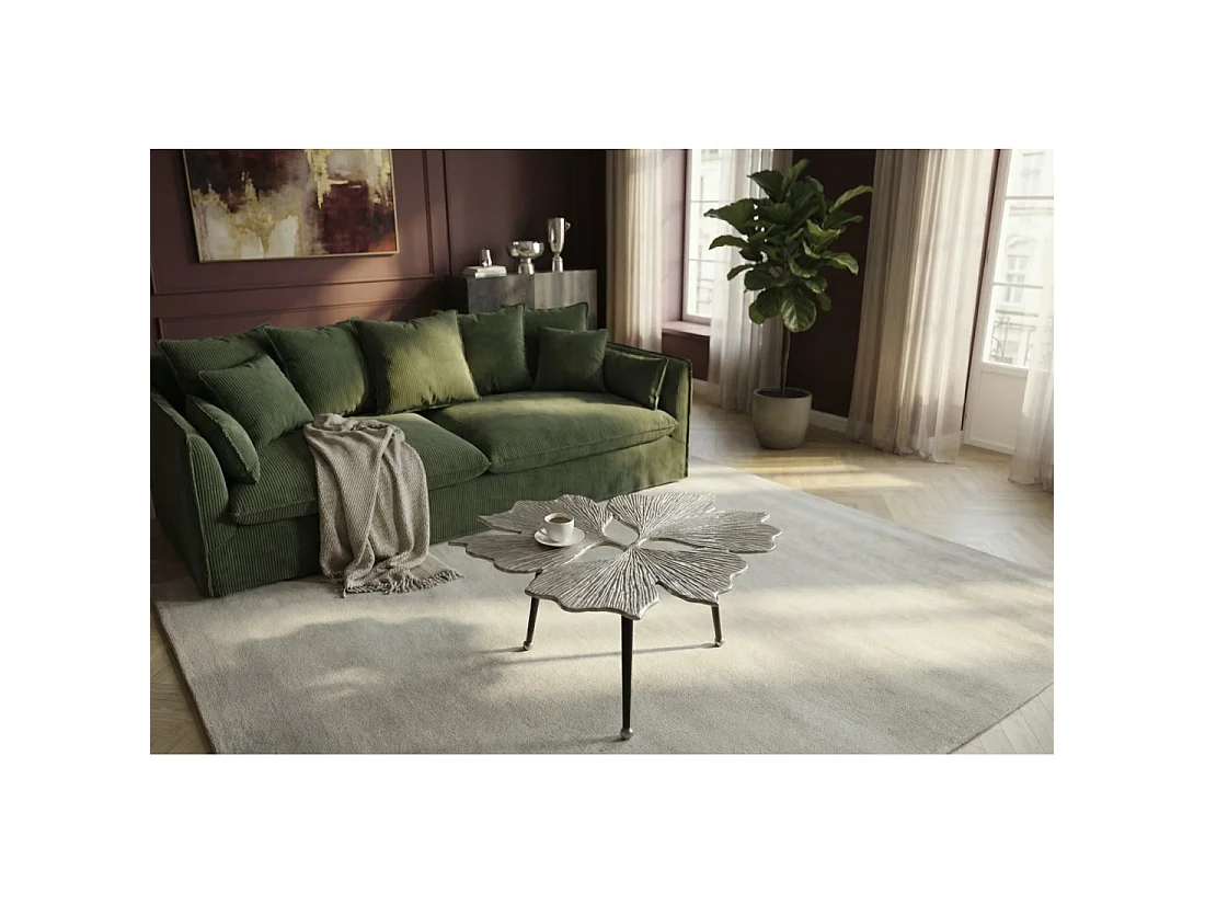 Table basse LOTUSIA argentée 75 cm – Design floral sculptural en aluminium