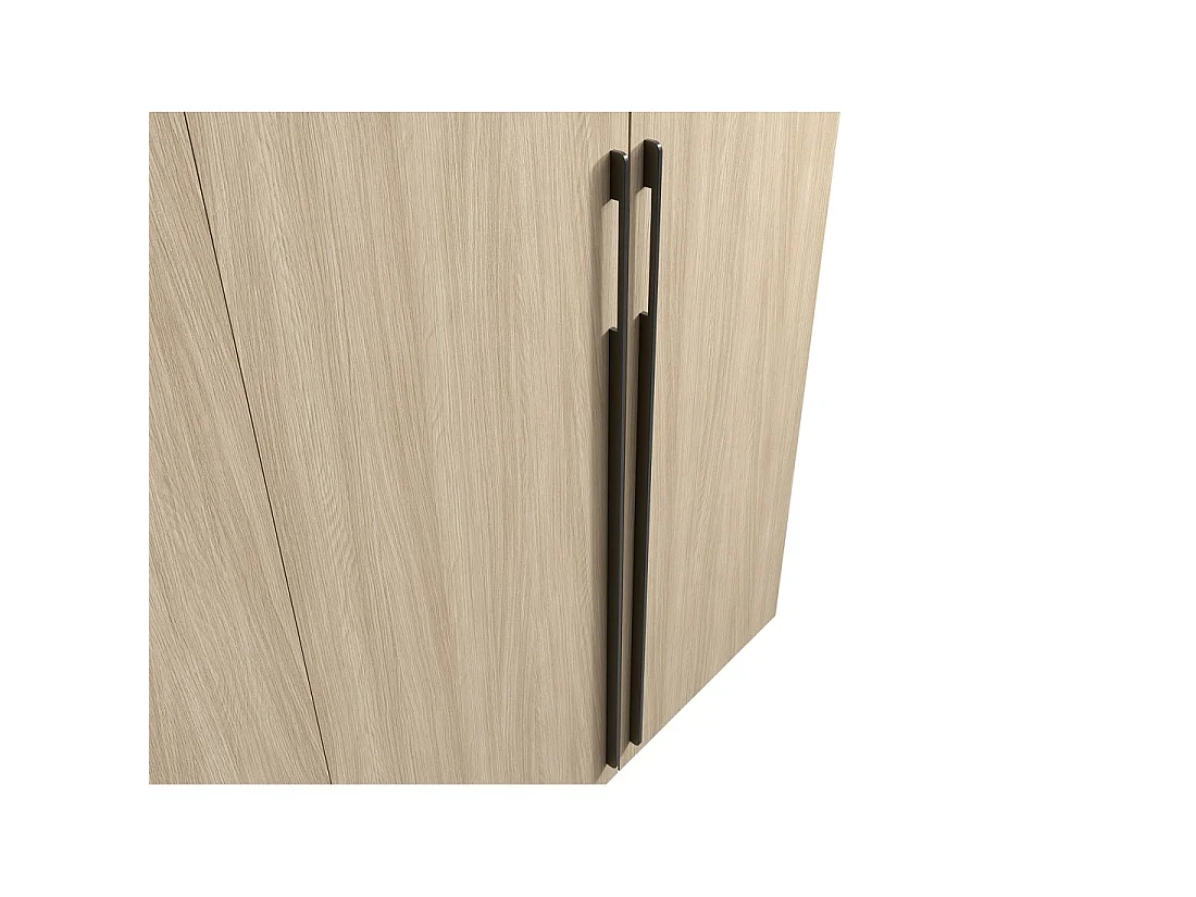 Armario diseño SORIA 204 cm roble y negro con espejo LED, nicho y estantes – 2 puertas batientes
