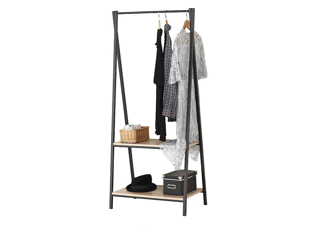 Kledingkast met 2 planken uit de HOLBORN collectie in industriële stijl, kleur eiken en zwart