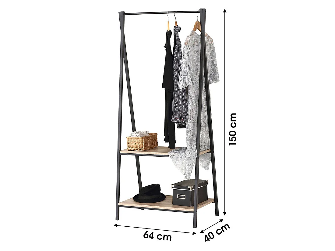 Kledingkast met 2 planken uit de HOLBORN collectie in industriële stijl, kleur eiken en zwart