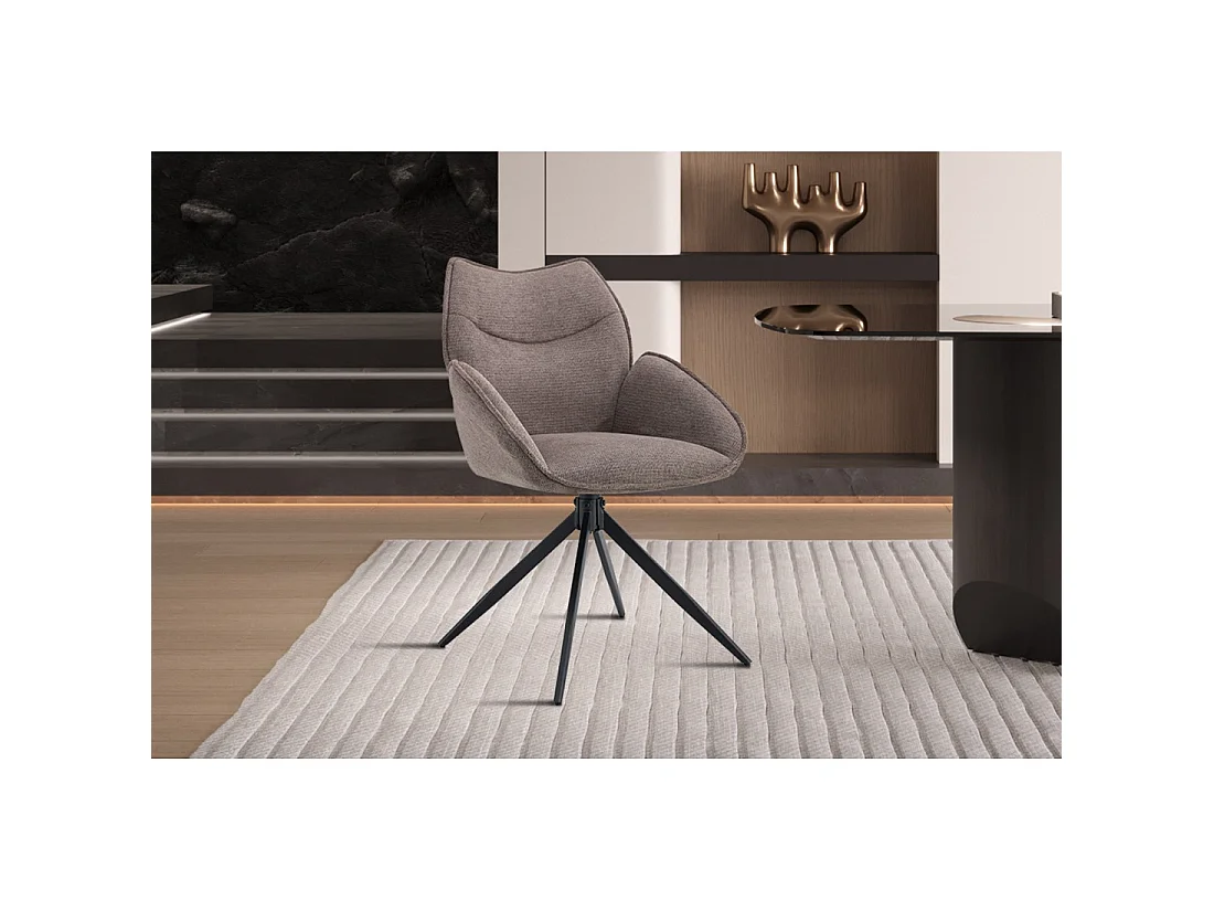 Drehbarer Esszimmerstuhl MOOREA – Braun Stoff – Schwarze Metallbeine – Höhe 90 cm – Design-/Industriestil