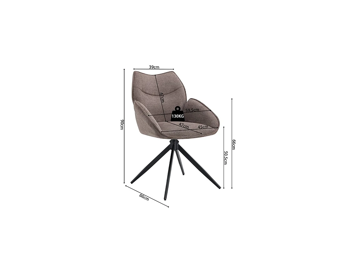 Drehbarer Esszimmerstuhl MOOREA – Braun Stoff – Schwarze Metallbeine – Höhe 90 cm – Design-/Industriestil