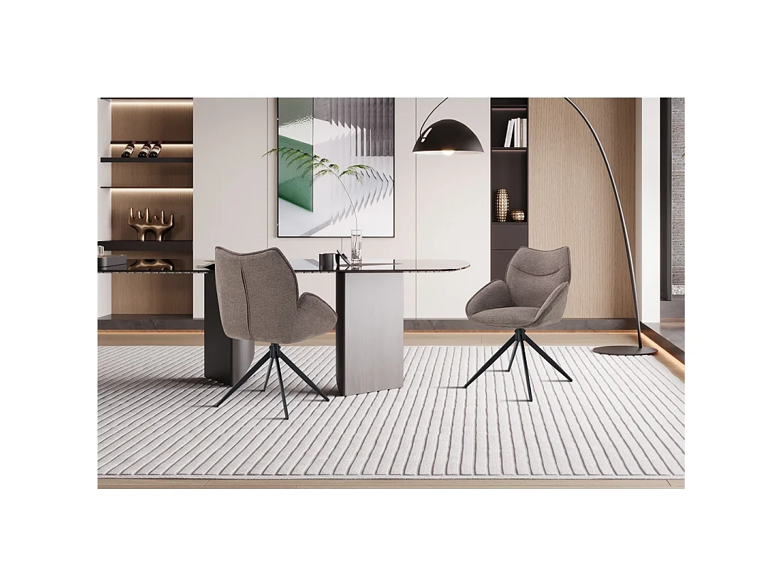 Drehbarer Esszimmerstuhl MOOREA – Braun Stoff – Schwarze Metallbeine – Höhe 90 cm – Design-/Industriestil