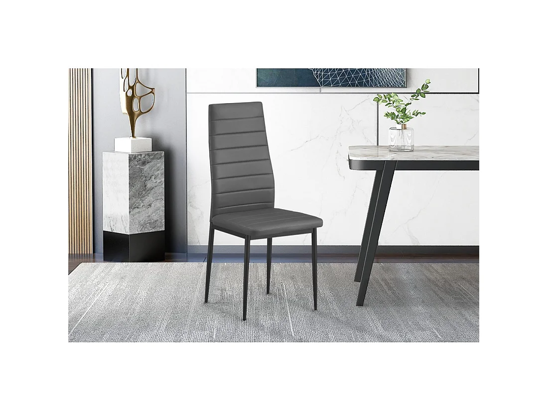 Set von 4 KEIZO Esszimmerstühlen – Modernes Design – Schwarze Metallbeine – Graue PU-Beschichtung